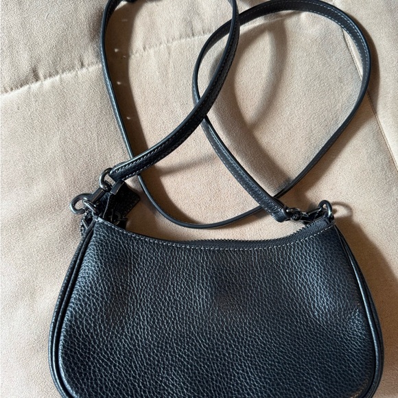 Coach Mini Teri Black Floral Appliqué Pebbled Leather Crossbody - Picture 2 of 6